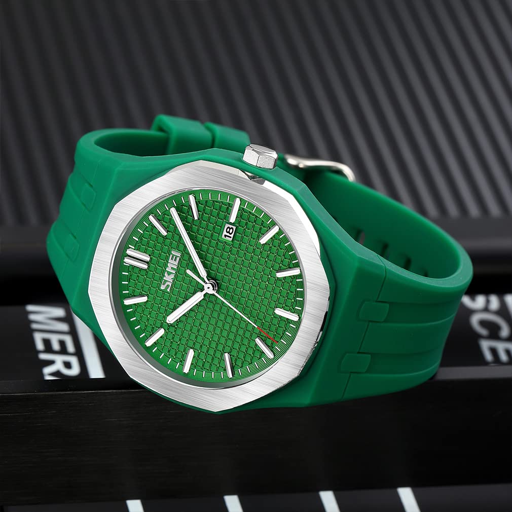 SKMEI Simple Analog Quartz Large Date Gift for High School Students Men's Watch, Design, Silicone, Sports, Waterproof, Stylish, Casual, Movement,