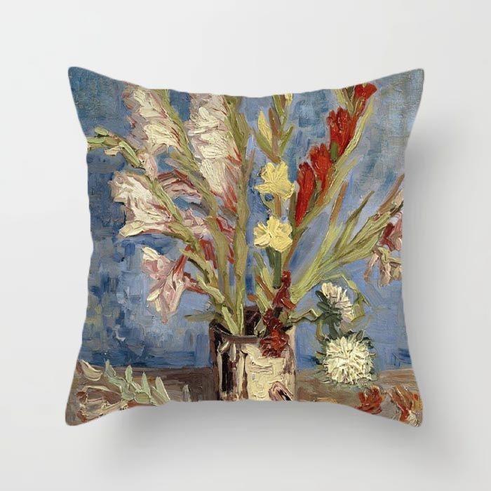 Van Gogh Painting Pattern Square Polyester Pillowcase, Sofa Living Room Decorative Cushion Cover, Bedroom Bedside Pillow Cover