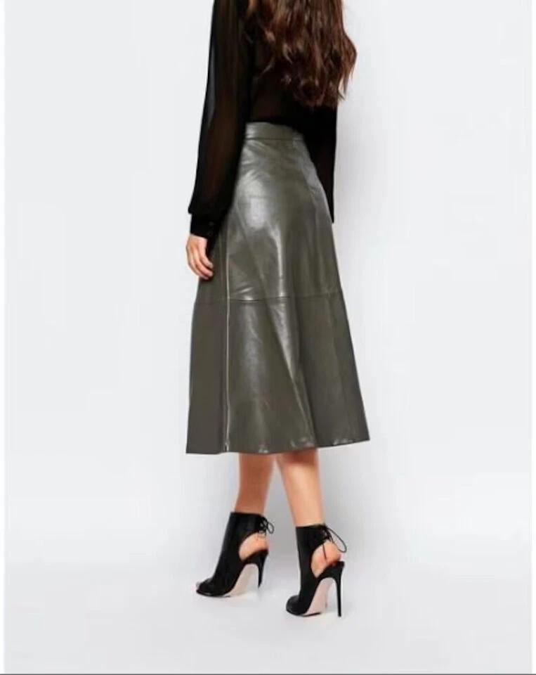 Women's Skirt Stylish Gray Leather Handmade Original Lambskin Formal Wear Soft
