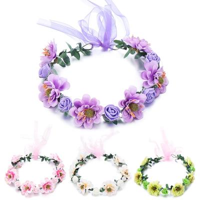 Couronne de fleurs de roses avec ruban réglable, guirlande de bohème, couronne florale pour filles, couvre-chef Halo de mariée