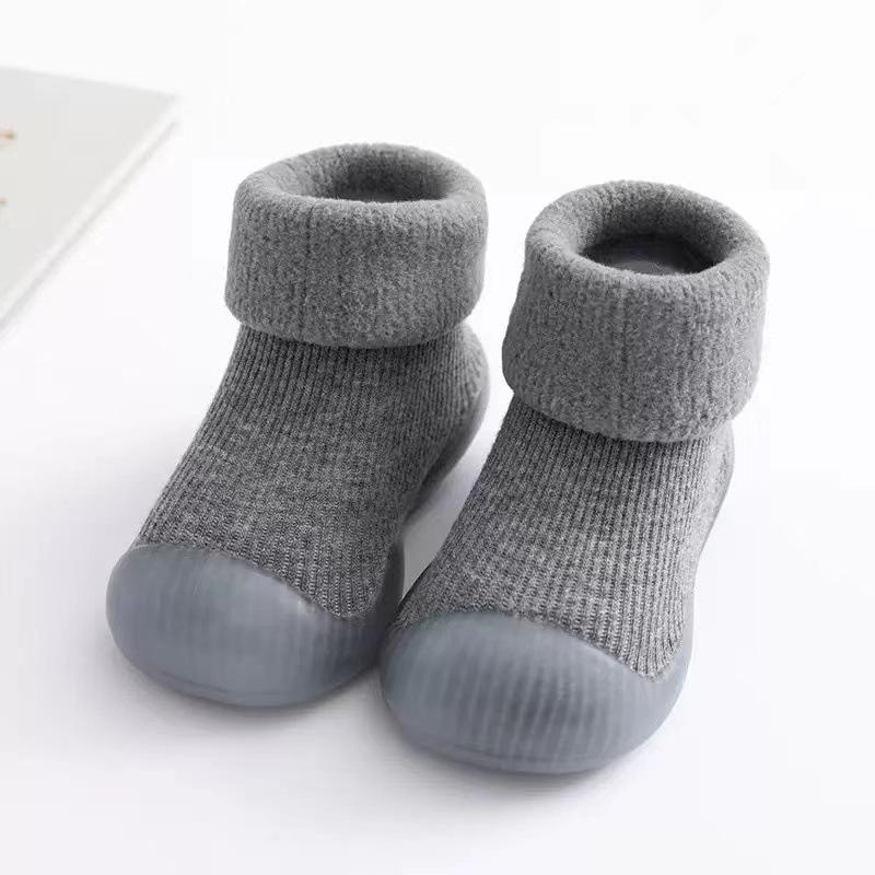 Baby Walking Socks, Autumn and Winter with Thick Velvet and Soft Sole, Anti Slip Shoes for Boys and Girls, Pure Cotton Socks