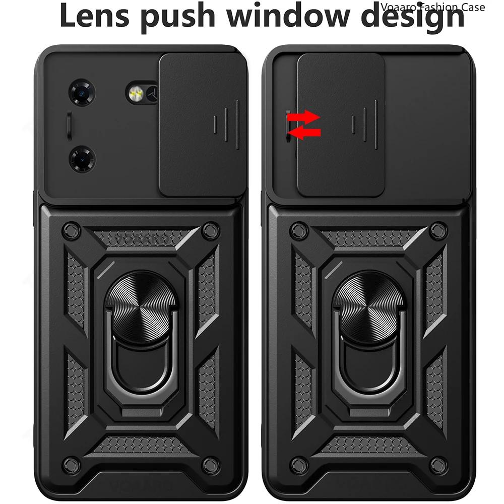 Slide Lens Camera Protective Armor Funda for Tecno Pova 5 Case Magnetic Ring Kickstand Holder Cover Shockproof Phone Capa