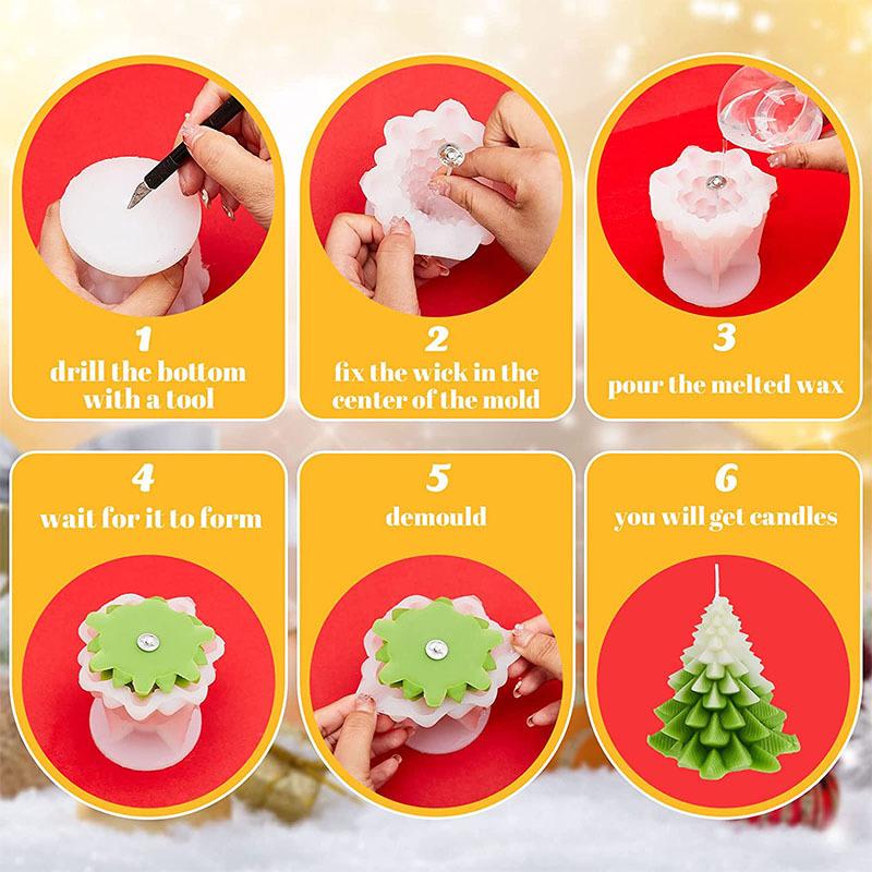 DIY 3D Christmas Tree Silicone Mold Resin Epoxy Small Irregular Pine Needle Tree Craft Candle Making Kit Holiday Decor