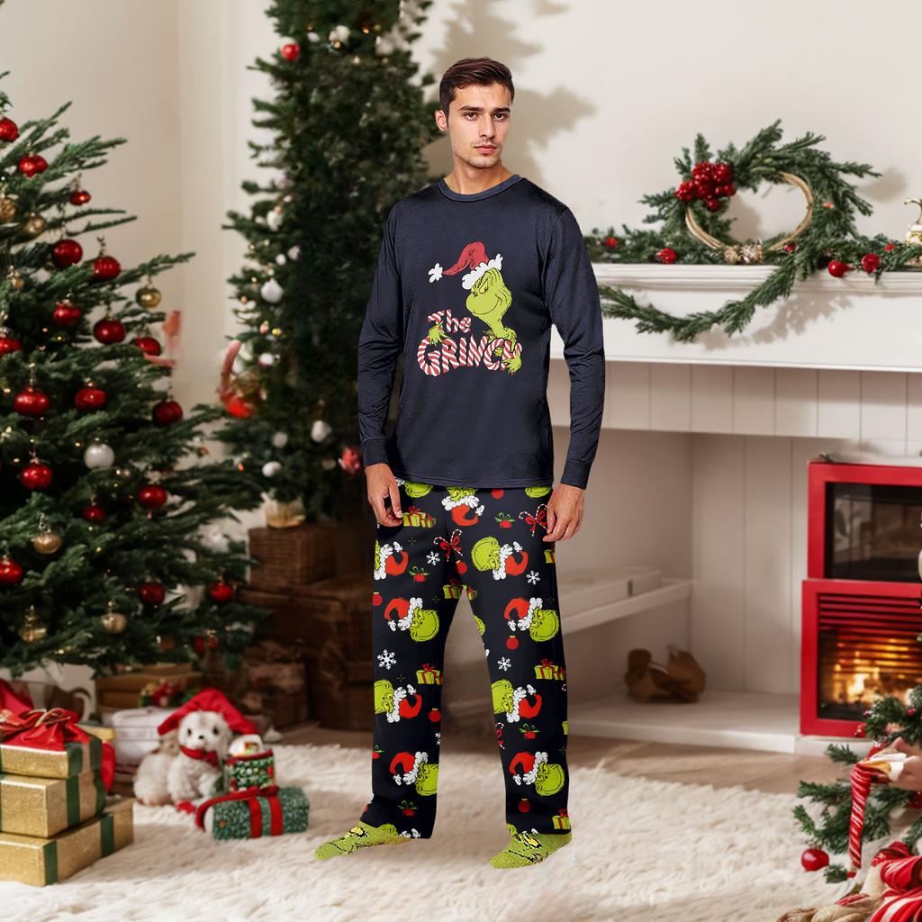 Christmas Print Cute Family Set Pajamas, Home Clothes, Family Set Long Sleeve Top Pants Set