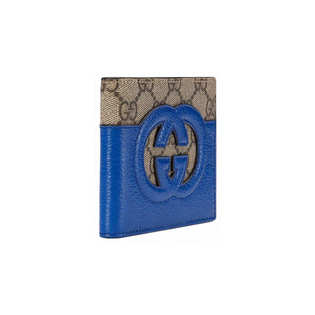 Gucci Hollow Interlocking Double G Logo Canvas And Leather Wallet Men wallet Blue Ebony 701420-K9GSG-9972