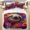 Sloth Pattern Bedding Quilt Set Quilt Cover Pillowcase Home Decoration Birthday Gift (1 * Duvet Cover + 2 * Pillowcase, Without Core)
