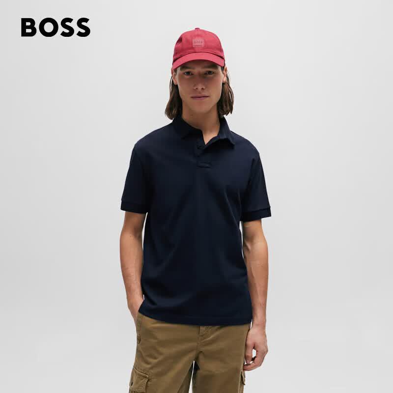Мужская рубашка-поло Hugo Boss с нашивкой-логотипом из эластичного хлопкового пике M темно-синий
