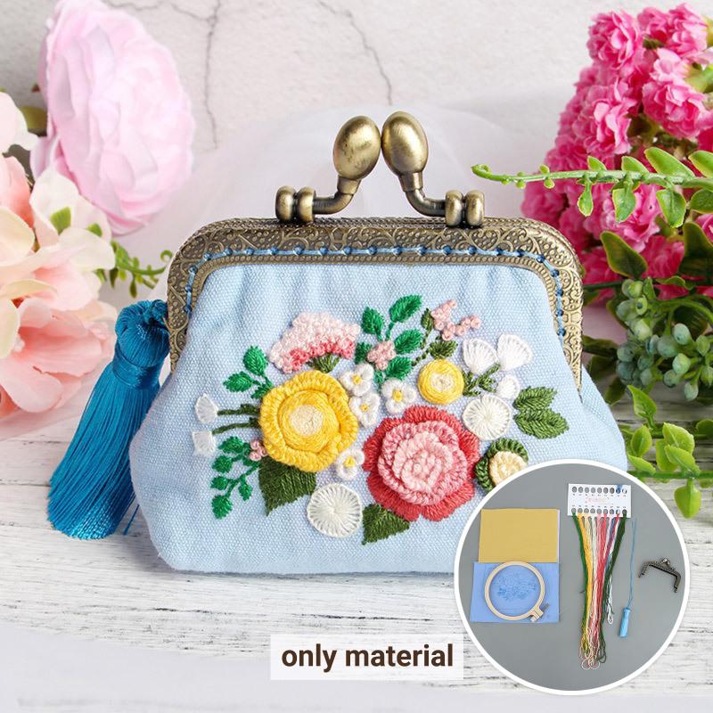 Korsstygn DIY-kit för nybörjare Blommönster Hantverksset för att göra Plånbok Väska Handväska Unik Personlig Presentidé