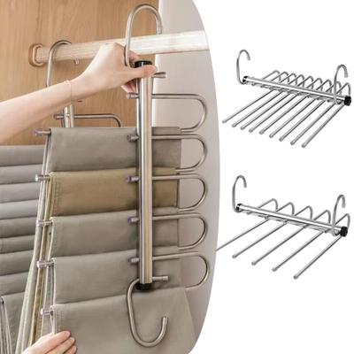 Cabides mágicos dobráveis para calças, 5/9 camadas de aço inoxidável, economizador de espaço, organizador de roupas para guarda-roupa, jeans, cachecol