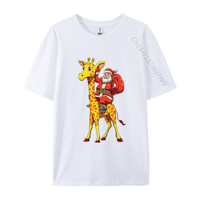 

Santa Riding Giraffe Christmas Giraffe TShirt Print Tshirts for Unisex Camisa Cotton Tshirts Cream T Shirt S