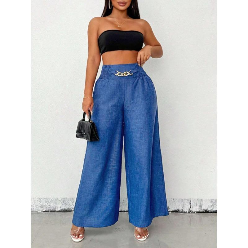 Women Fashion Vintage High Waist Loose Wide Leg Casual Long Pants