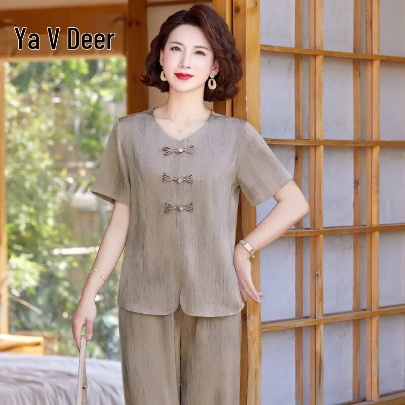 Yalu Women s Elegant Short-Sleeve Summer Two-Piece Set 4XL (125-140 lbs)