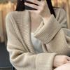 Loose Fit Mid Length Open Front Cardigan Sweater Coat for Women Lapel Long Sleeve Large Pockets Solid Color Outwear