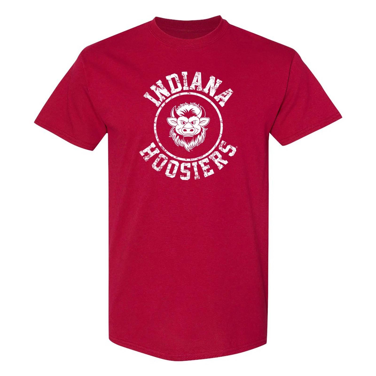 Indiana Hoosiers Bison Distressed Circle Logo T-Shirt - Cardinal S