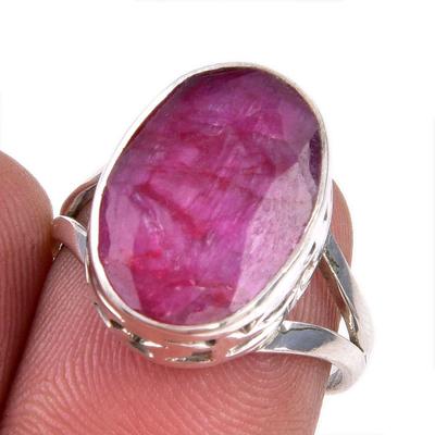 Roter Rubin(Simuliert) Edelstein Handgefertigt 925 Sterlingsilber Schmuck Ring S.7 f5z42