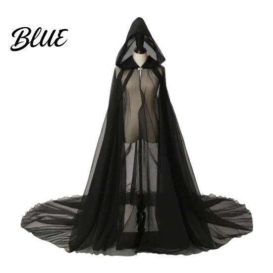 Cosplay Cloak Hooded Mesh for Adults 2 Layer Sheer Tulle Cape Gothic Witch Queen Costume Halloween Renaissance Accessories Lightweight Cape