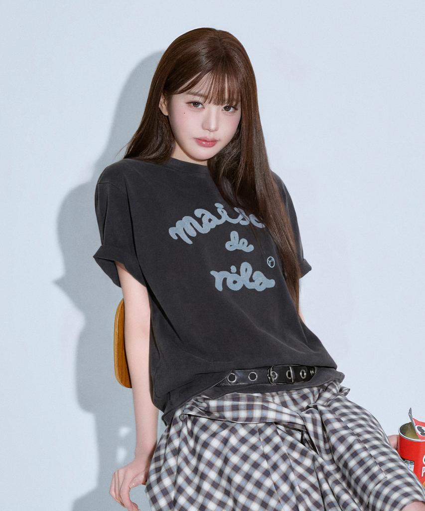 ROLAROLA Maison De Rola Embroidery Pigment Loose Fit T-Shirt Charcoal
