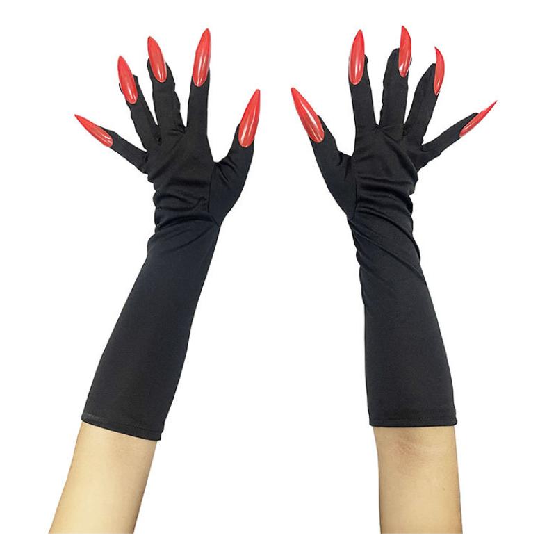 Halloween 40cm Guanti Artigli Spaventosi Unghie Lunghe Accessorio Costume Cosplay 1 Paio Strega Vampiro Demone Mani Elastiche Artiglio Rosso Nero