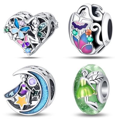 Bransoletka z zawieszkami z koralików Moonlight Fairy ze srebra próby 925 DIY z biżuterią i akcesoriami