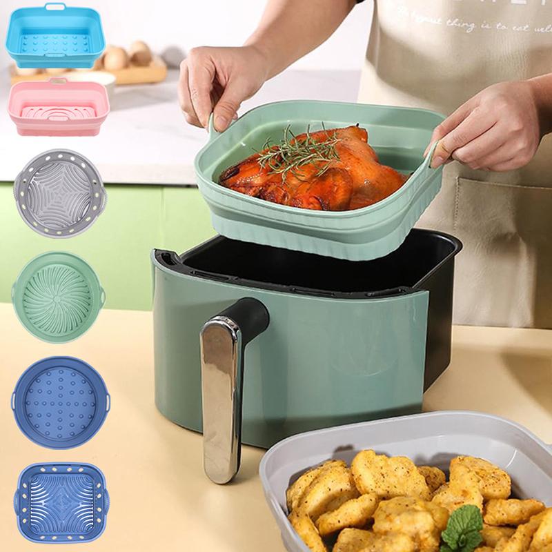 Foldable Air Fryer Silicone Mould Reusable Air Fryer Basket Food Safe Non Stick Air-Fryer Kitchen Accessorie Cooking Tool