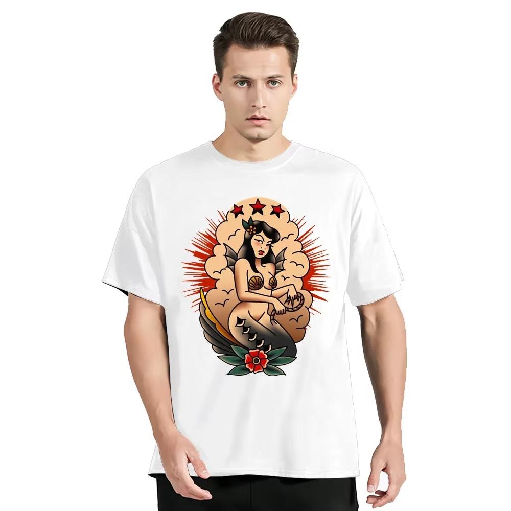 Summer  Tshirt Pin Up Girl Hot Rod Tattoo T-shirt Musik Garage Oldschool V8 USA V6 Tshirt Fashion O-neck Unisex Tops Tees