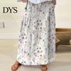 Women Summer Skirt Maxi Elastic Waist Flower Leaf Printed Casual Bohemia Style A-Line Loose Bubble Beach with Pockets A-line