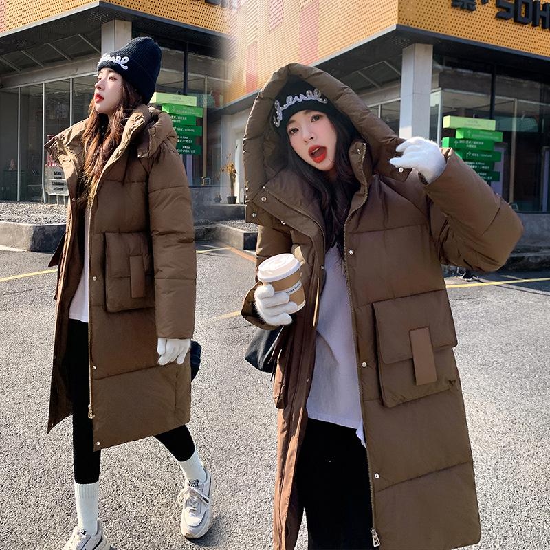 Down padded jacket women's middle school over the knee length thickened 2025 winter cotton jacket Korean version of the new padded jacket loose jacket