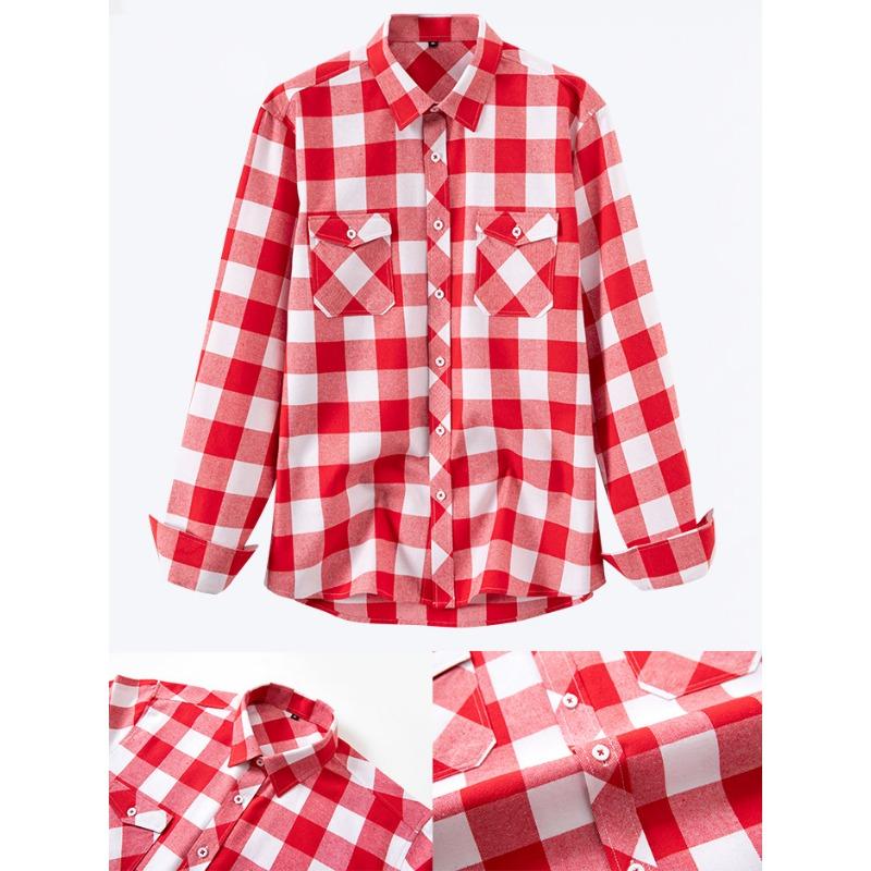 Camicia Casual a Quadri da Uomo a Maniche Lunghe in Misto Cotone