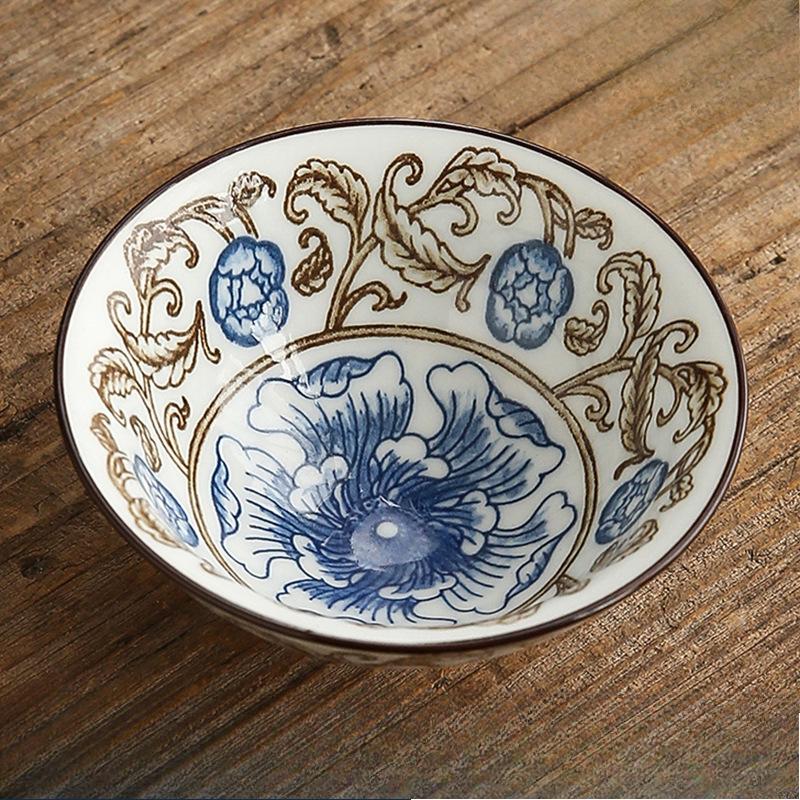 Two-tone Blue-and-white Porcelain Conical Cup Ceramic Gongfu Tea Set Master Cup Japanese-style Tea Bowl Single-cup Tea Tasting Bowl