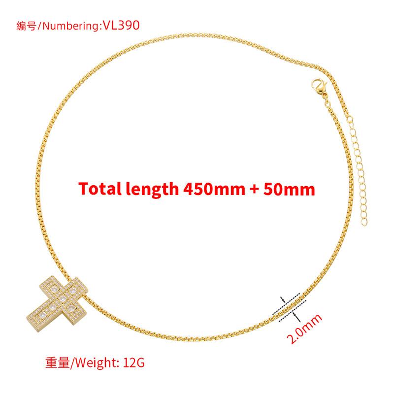 Light Luxury Copper With Colored Diamonds Cross Necklace Personalized Hip Hop Cross Pendant Collarbone Chain Vl390