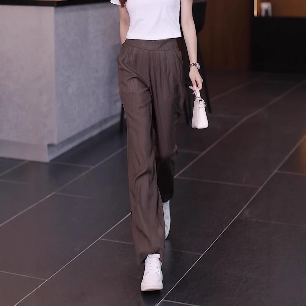 Women's 2024 High Waist Ice Silk Wide Leg Summer Pants - Thin, Loose Fit, Straight Leg, Draping Casual Style.
