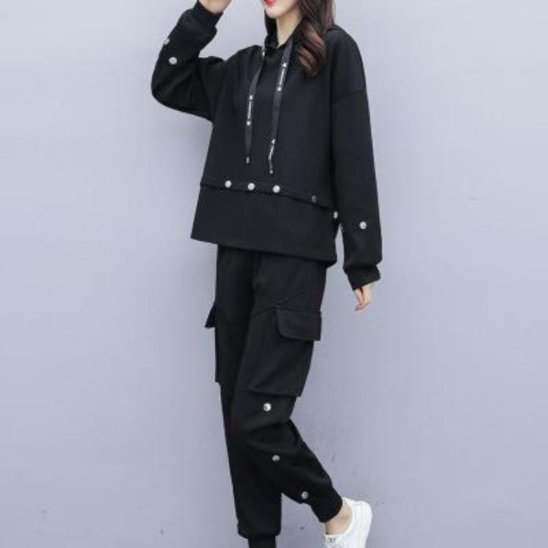 Plus-size Women's Autumn Clothing, Fashionable, Flesh-covering Sweatshirt, Slimming and Age-reducing Overalls, Two-piece Suit