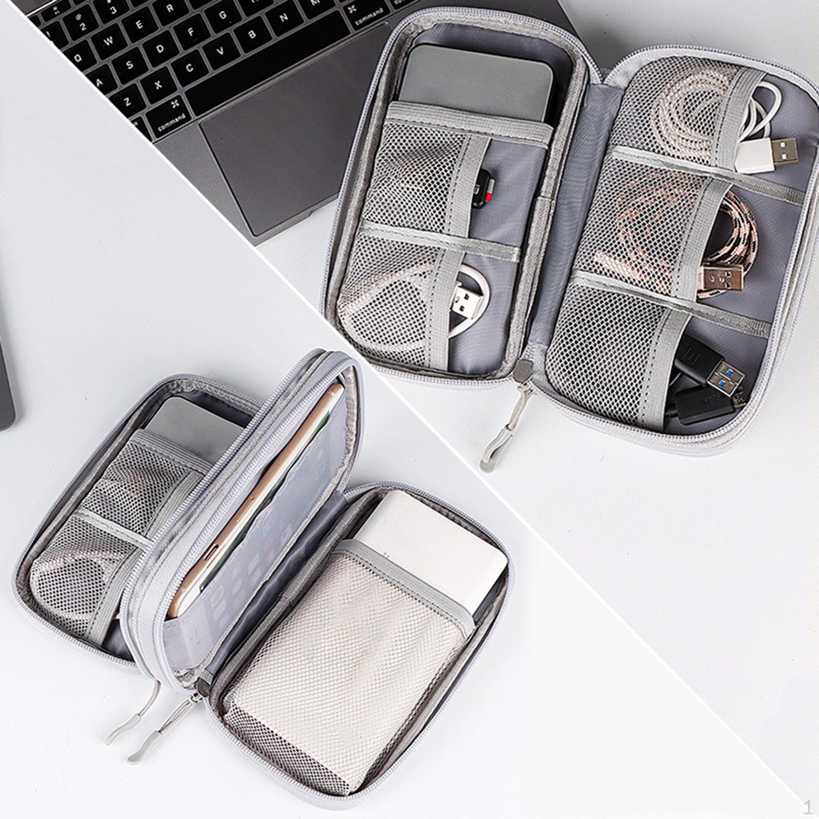 Compact Travel Bag with Waterproof Double Layer Design for Electronic Accessories and Charger Cables