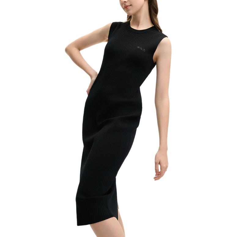 FILA Modern Heritage Fashion Casual Simple Solid Color Sleeveless Dress Women dresses Black F51W528302F-BK