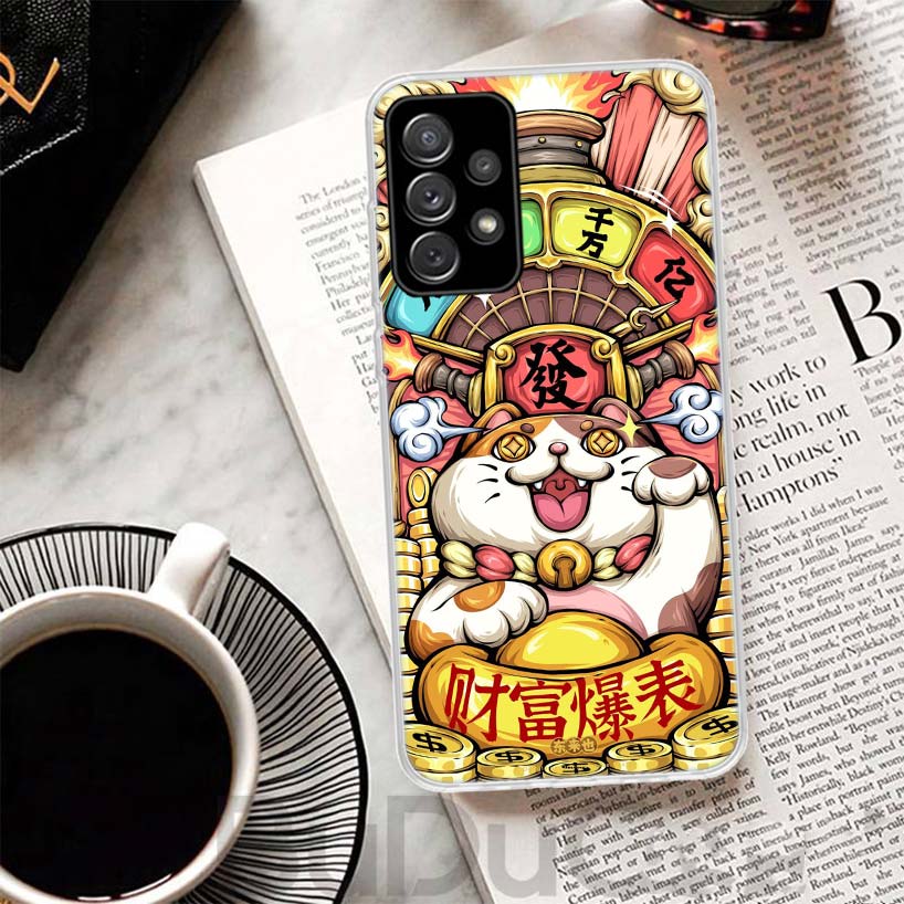 Lucky Cat Maneki Neko Japanese Cover For Samsung Galaxy A52 A42 A32 A22 A12 A02S Phone Case A50S A51 A41 A31 A21S A40 A30 A20E A