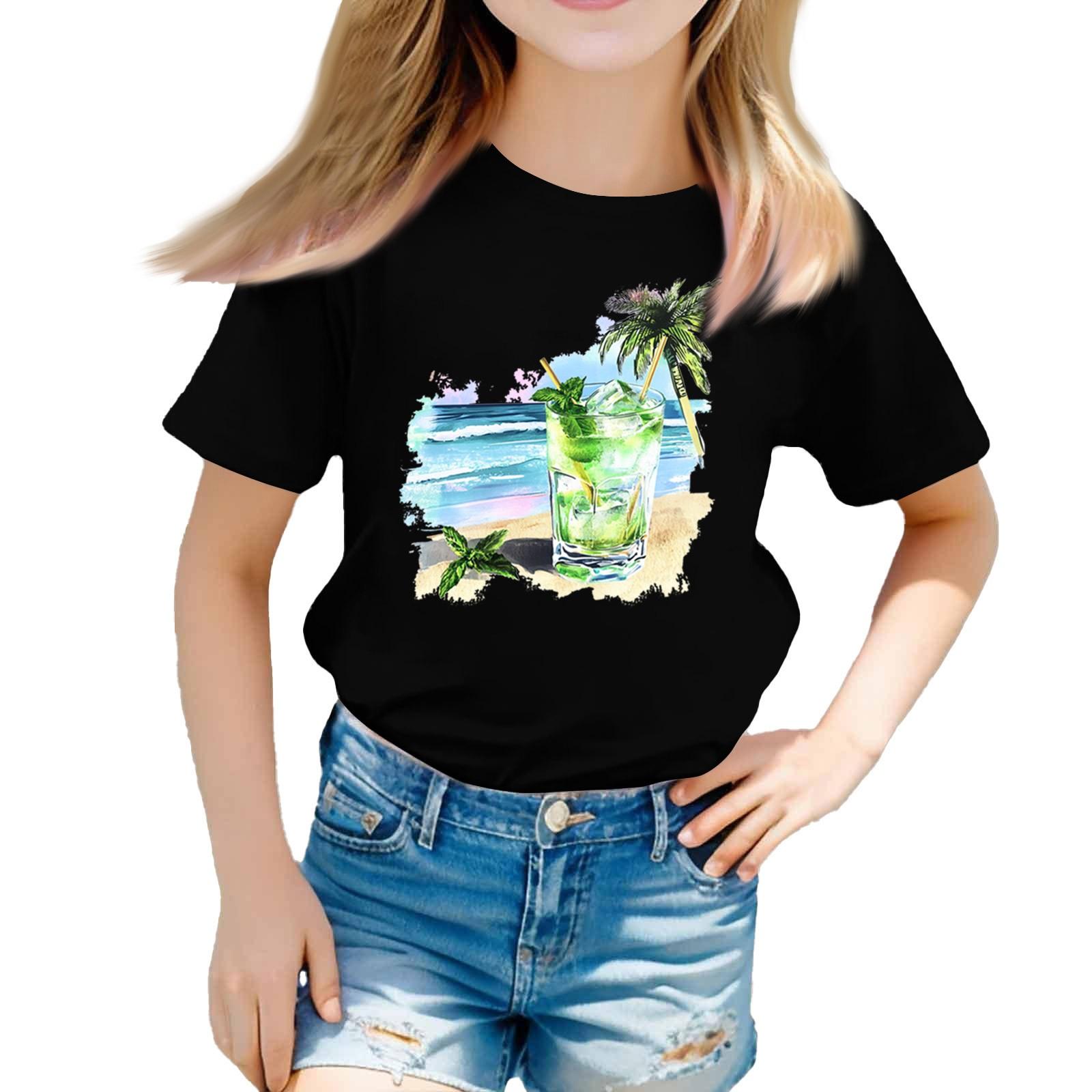 

Футболка с короткими рукавами и круглым вырезом для девочек в стиле кэжуал 120 чёрный