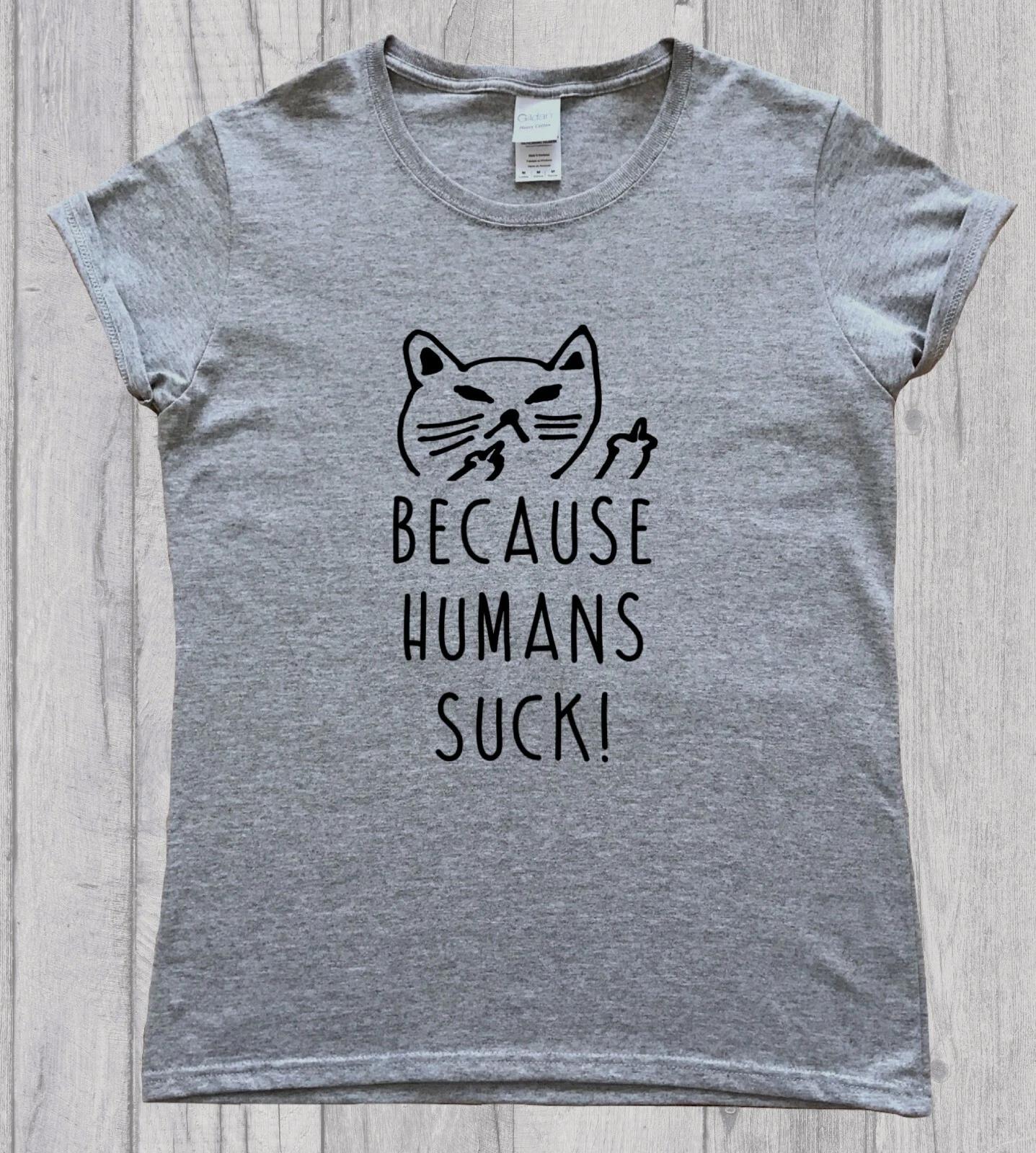 Humans Suck Funny Cat Lady T-Shirt S