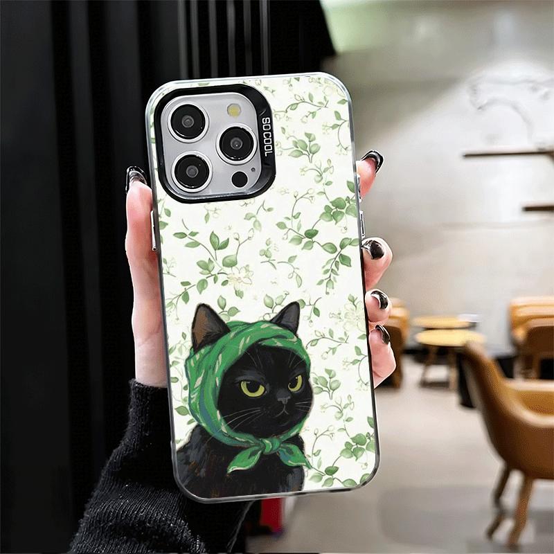 Cute Floral Headscarf Kitten Soft Phone Case for iPhone 15 16 17 Pro Max 17Air 16E 14 Plus 13 12 Mini Shockproof Cover Back Shel