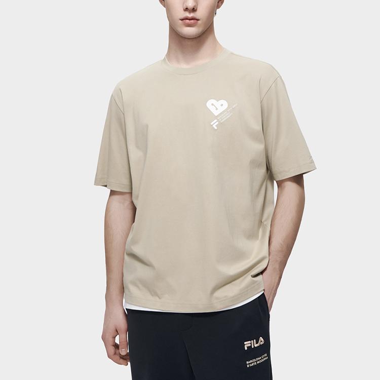 FILA Letter Pattern Printed American Vintage Fashion Casual Loose Round Neck Short Sleeve T-Shirt Unisex T-Shirt Khaki F11U319101F-DK