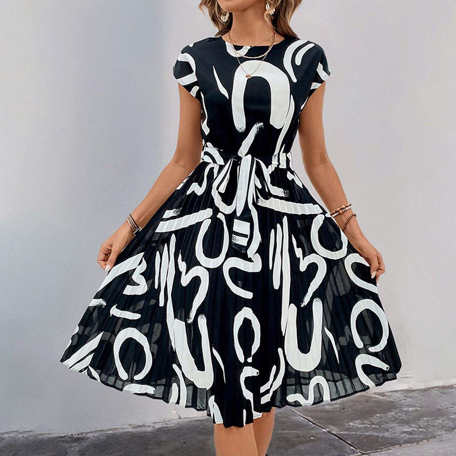 

Женское повседневное свободное платье с принтом и плиссировкой на талии Платье с принтом и плиссировкой на талии M