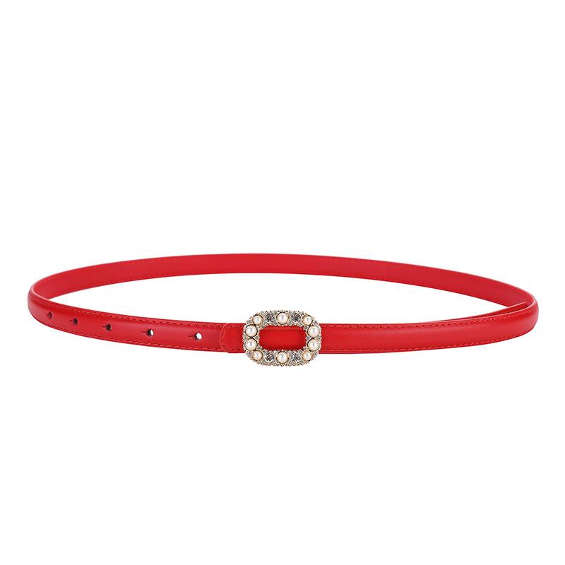 First-layer cowhide women's belt, pearl and rhinestone inlaid genuine leather belt
