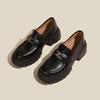 Thick-soled Middle Heel College Style Small Leather Shoes Women's Pair C Buckle Single Shoes Round Head
