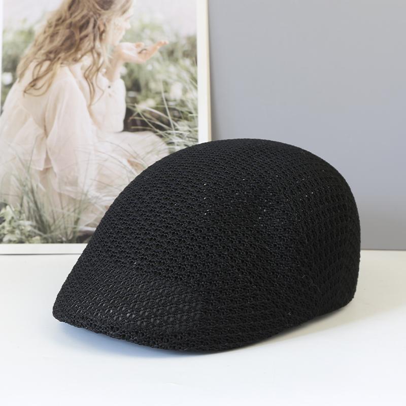 

2026 summer mesh breathable beret for women Hollowed out Casual Duckbill Retro Artist Hat man Solid Plain Ivy flat cap чорний