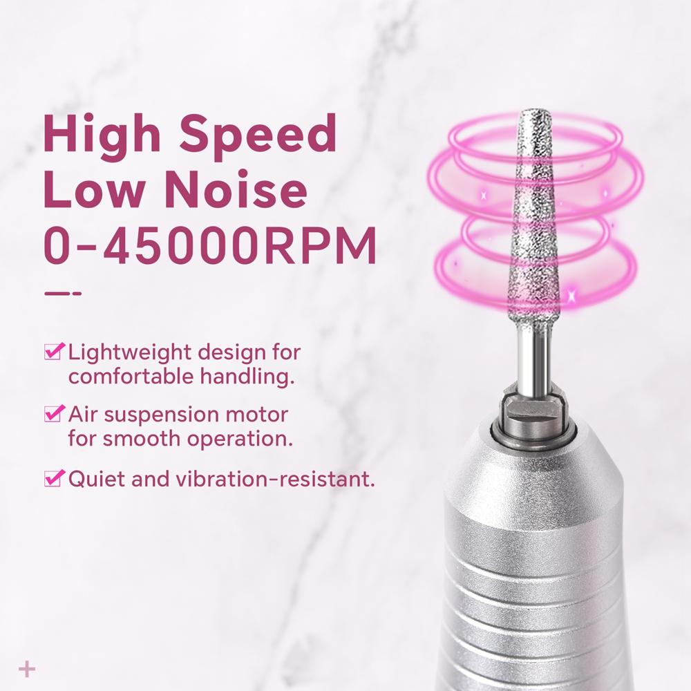 Professional 45000RPM Electric Portable Nail Drill Machine Rechargeable Low Noise Nail Sander File for Manicure Salon Drill Tool