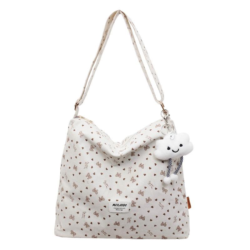 Cute bow canvas tote bag women's leisure large capacity shoulder bag student commuter messenger bag