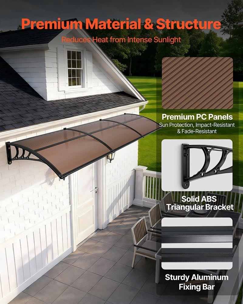 Awnings for Door Entrance, 38 X 117 In, Exterior Front Door Window Awnings with Drainage & ABS Bracket, Rain Snow Sun Protection, Overhang