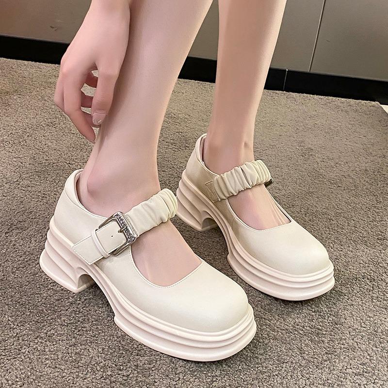 2024 New Lolita Shoes Women Dress Shoes Round Toe Flats Platform Mary Janes Shoes Genuine Leather Thick Bottom Lady Single Shoes