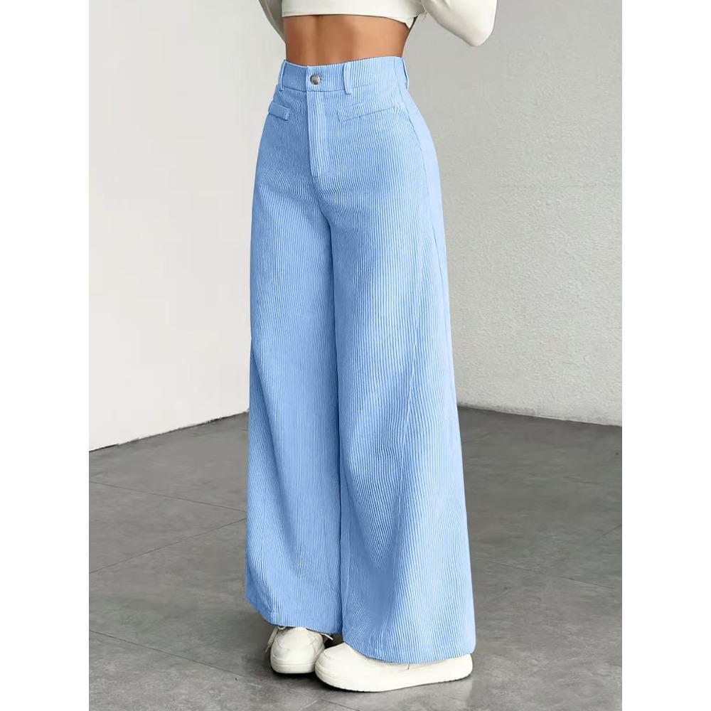 Women's Mid Waist Corduroy Wide Leg Pants Casual Straight Leg Trousers