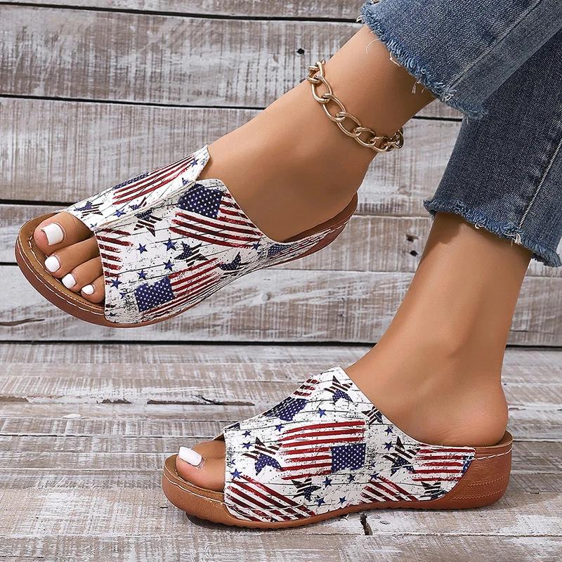Fashion Women Shoes Light Print Wedge Platform Slippers Women Summer Plus Size Thick Sole Sandals Woman Comfort Non Slip Beach Sandles