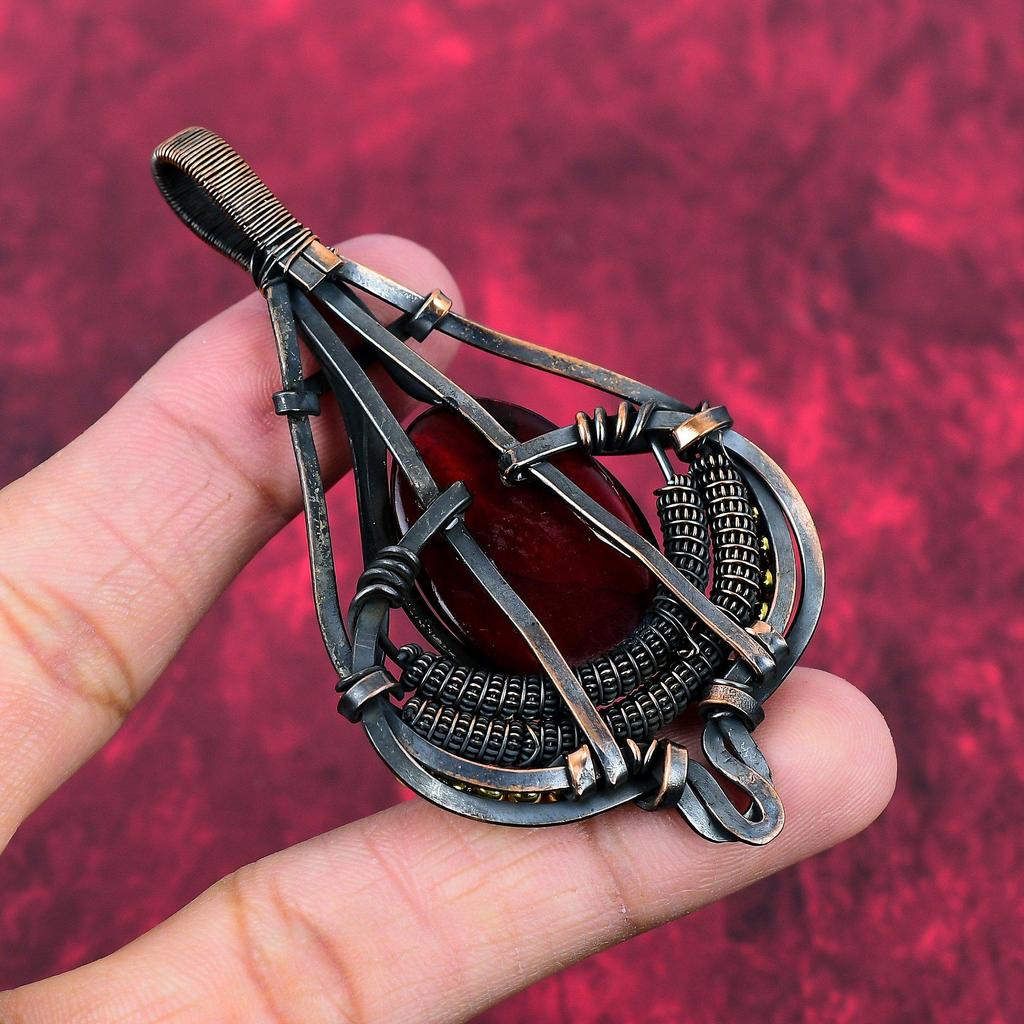 Roter Feuer-Labradorit Anhänger Kupferdraht-umwickelter Anhänger Handgemachter Anhänger Labradorit Kupfer Schmuck Original Edelstein Anhänger Geschenke für Mama